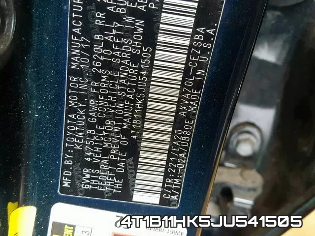 4T1B11HK5JU541505 фото 2
