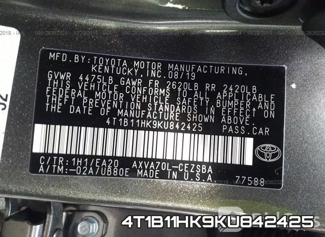 4T1B11HK9KU842425 фото 10