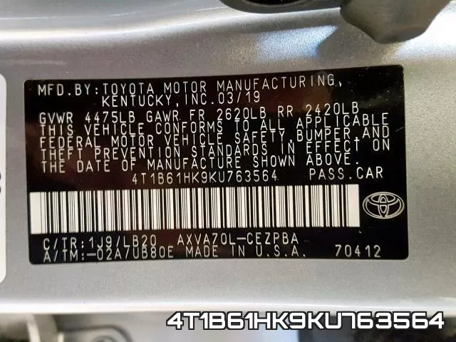 4T1B61HK9KU763564 фото 2