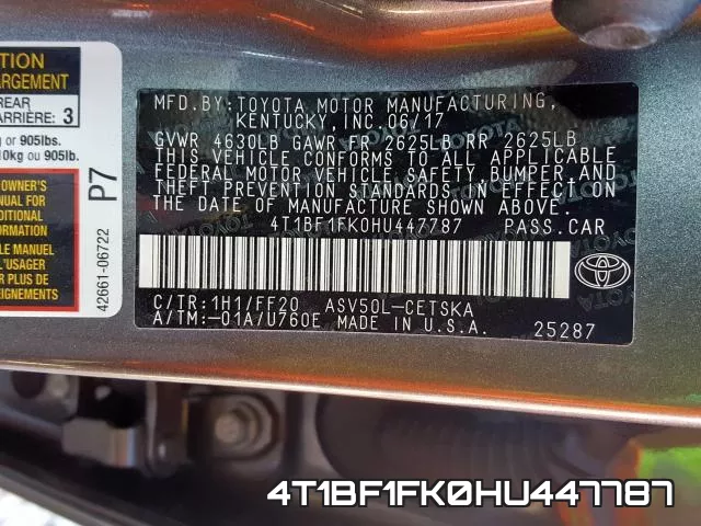 4T1BF1FK0HU447787 фото 2