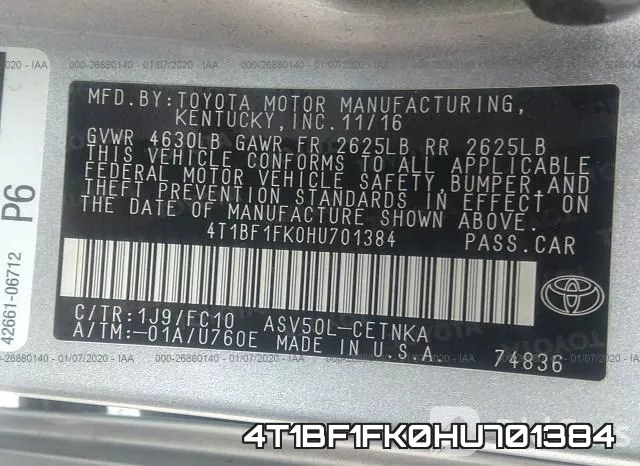 4T1BF1FK0HU701384 фото 10
