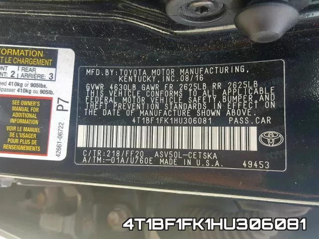 4T1BF1FK1HU306081 фото 2