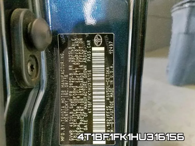 4T1BF1FK1HU316156 фото 2