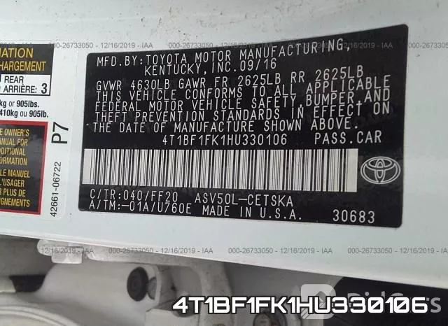 4T1BF1FK1HU330106 фото 9