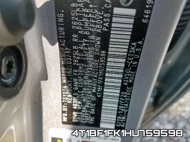 4T1BF1FK1HU759598 фото 2