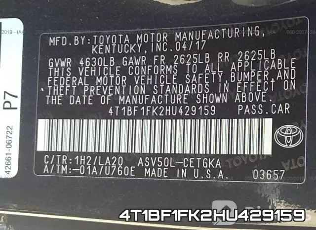4T1BF1FK2HU429159 фото 8