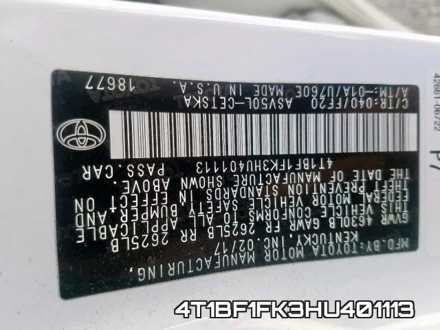 4T1BF1FK3HU401113 фото 2