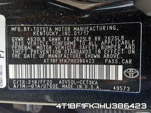 4T1BF1FK7HU386423 фото 2