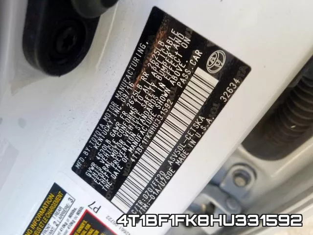 4T1BF1FK8HU331592 фото 2
