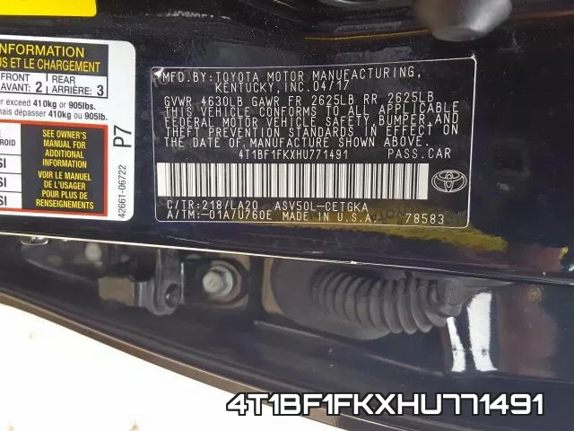 4T1BF1FKXHU771491 фото 2