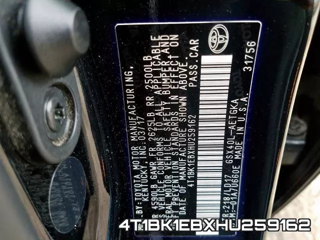 4T1BK1EBXHU259162 фото 2