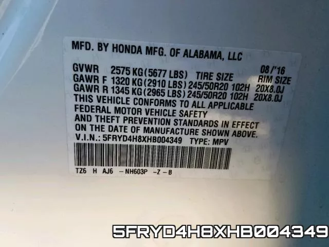 5FRYD4H8XHB004349 фото 2