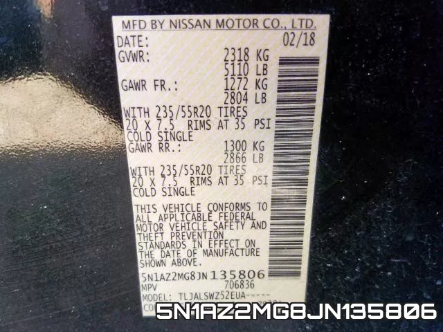 5N1AZ2MG8JN135806 фото 2