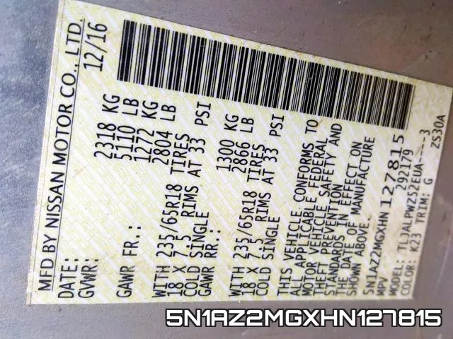 5N1AZ2MGXHN127815 фото 2