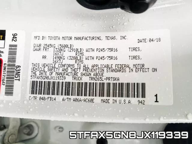 5TFAX5GN8JX119339 фото 2