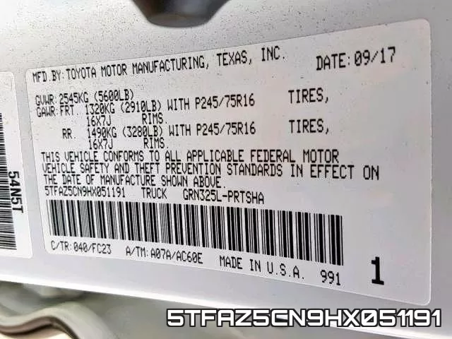 5TFAZ5CN9HX051191 фото 2