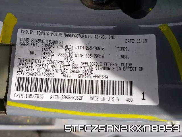 5TFCZ5AN2KX178853 фото 2