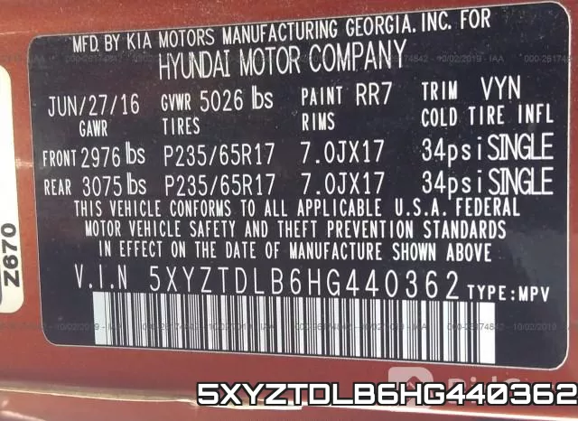 5XYZTDLB6HG440362 фото 9