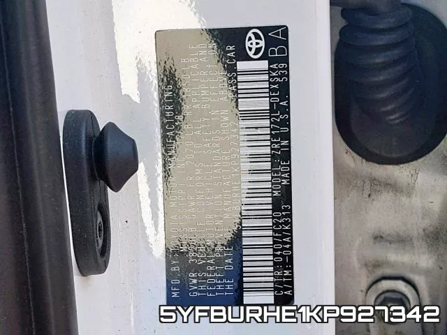 5YFBURHE1KP927342 фото 2
