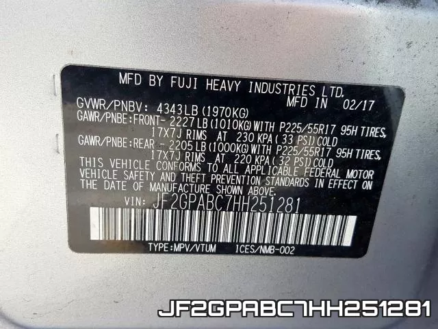 JF2GPABC7HH251281 фото 2