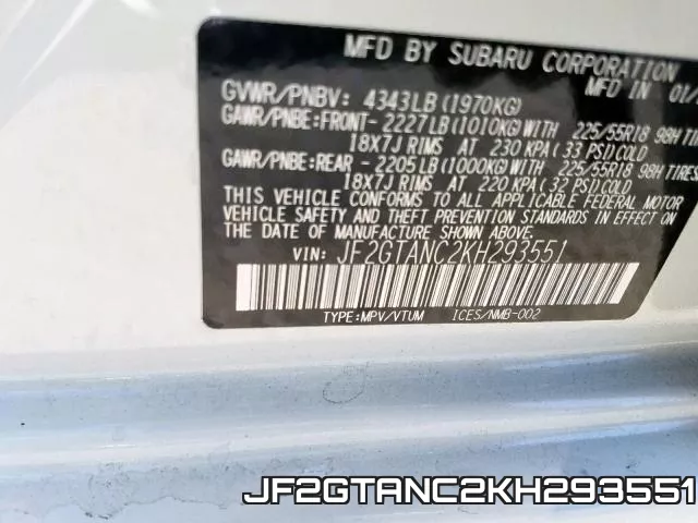 JF2GTANC2KH293551 фото 2