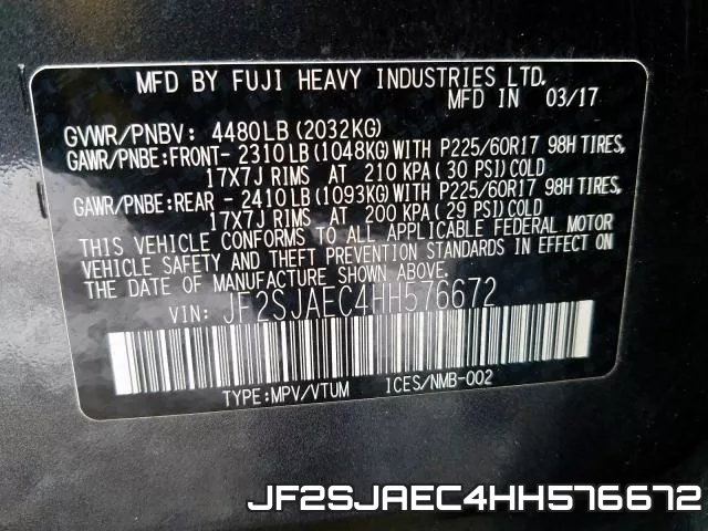 JF2SJAEC4HH576672 фото 2