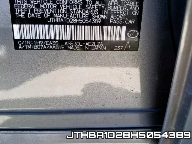 JTHBA1D28H5054389 фото 2