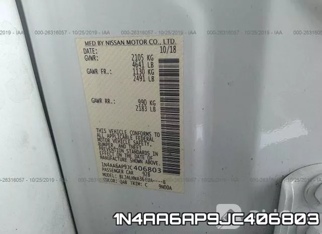 1N4AA6AP9JC406803 фото 8