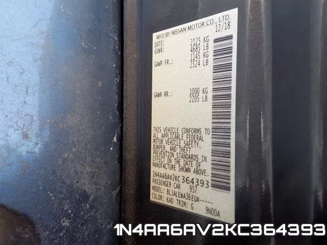 1N4AA6AV2KC364393 фото 2