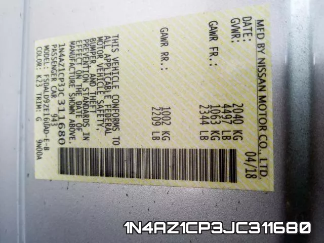1N4AZ1CP3JC311680 фото 2