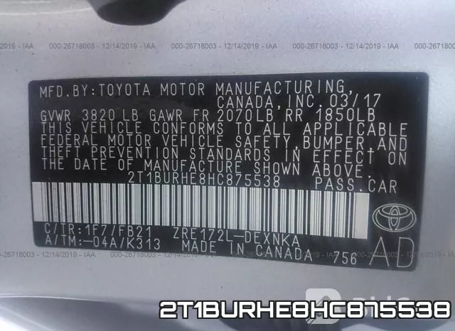 2T1BURHE8HC875538 фото 6