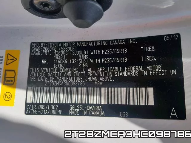 2T2BZMCA3HC098786 фото 2