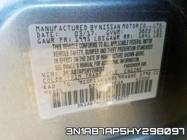 3N1AB7AP5HY298097 фото 2