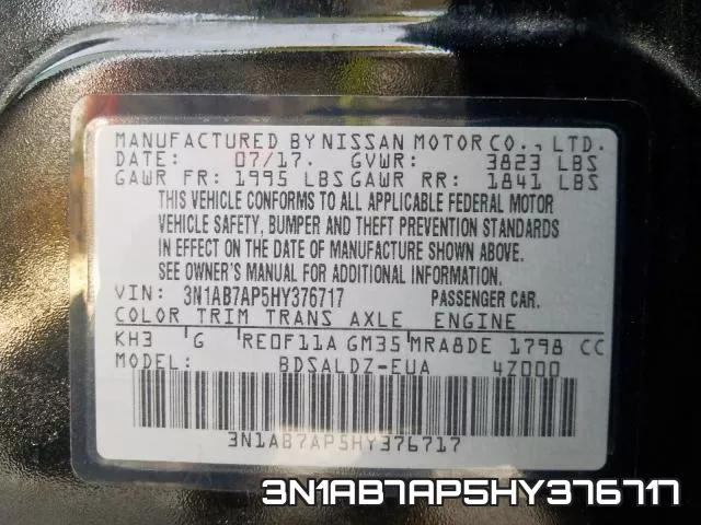 3N1AB7AP5HY376717 фото 2