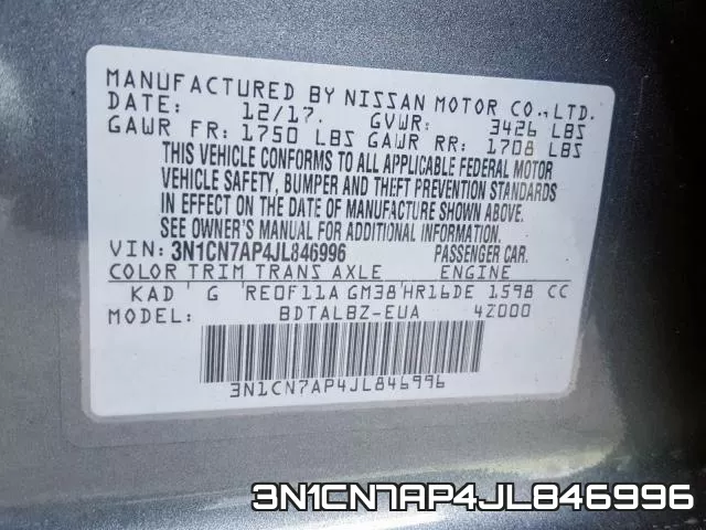 3N1CN7AP4JL846996 фото 2