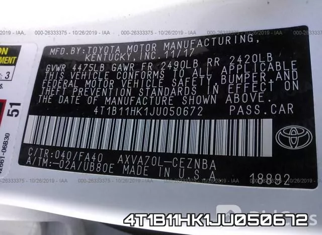 4T1B11HK1JU050672 фото 8