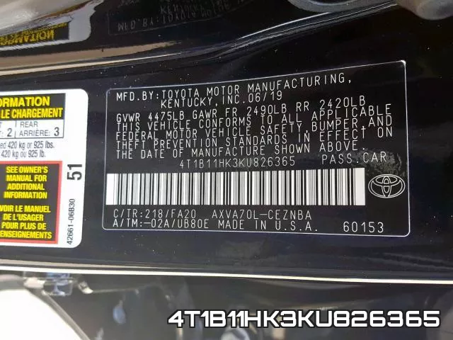 4T1B11HK3KU826365 фото 2