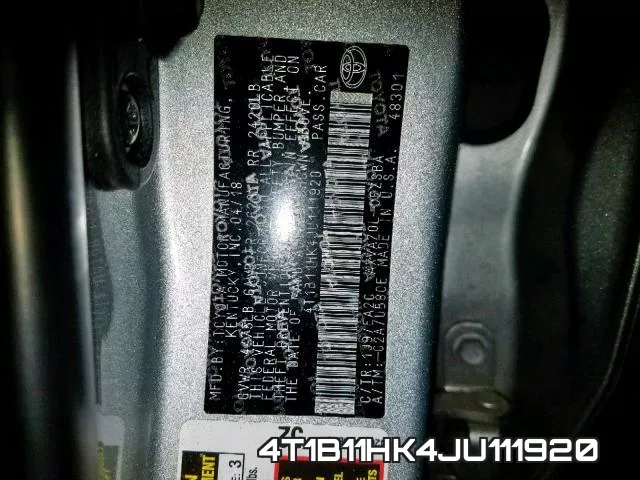 4T1B11HK4JU111920 фото 2
