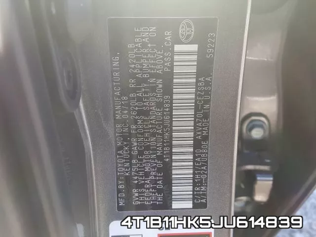 4T1B11HK5JU614839 фото 2