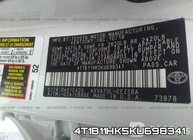 4T1B11HK5KU698341 фото 9