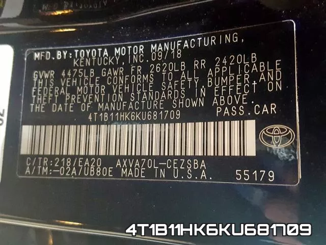 4T1B11HK6KU681709 фото 2