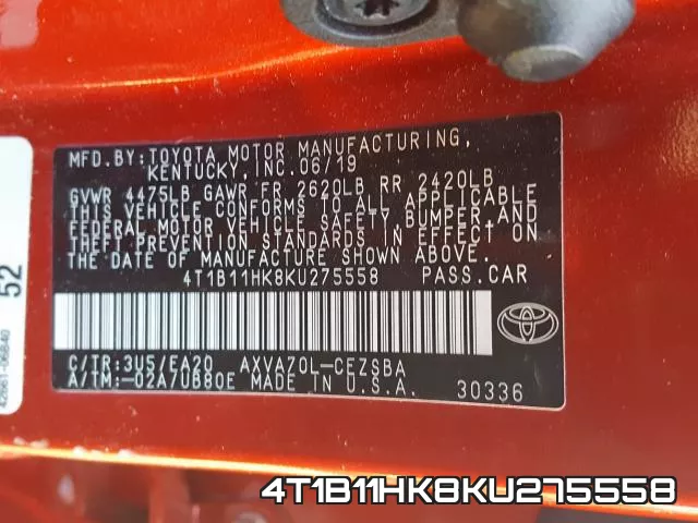 4T1B11HK8KU275558 фото 2