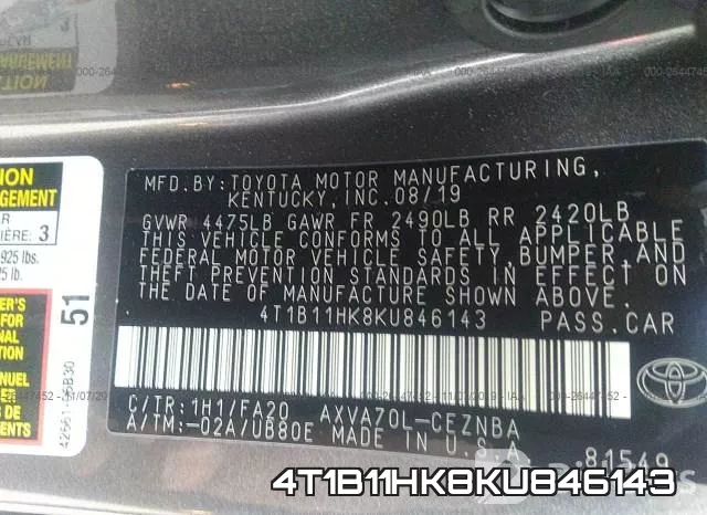 4T1B11HK8KU846143 фото 5