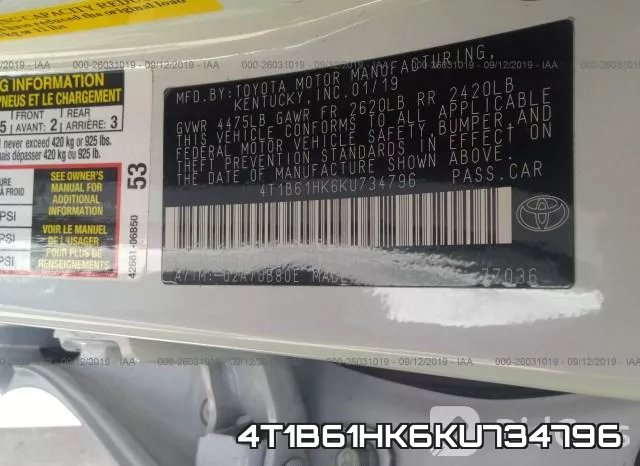 4T1B61HK6KU734796 фото 7
