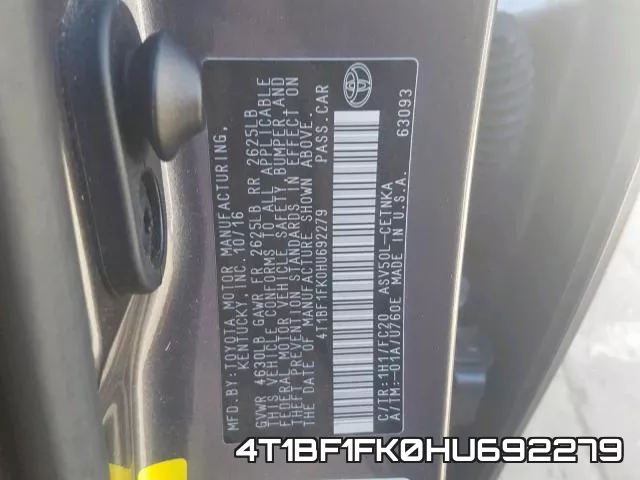4T1BF1FK0HU692279 фото 2