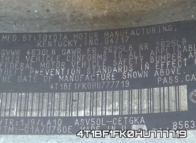 4T1BF1FK0HU777719 фото 7