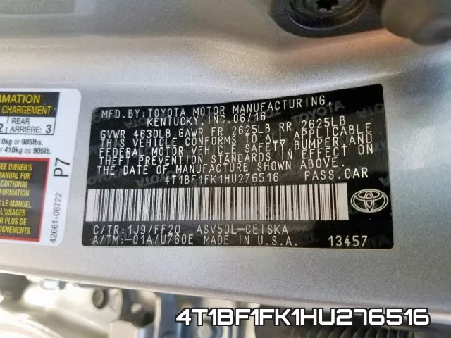4T1BF1FK1HU276516 фото 2