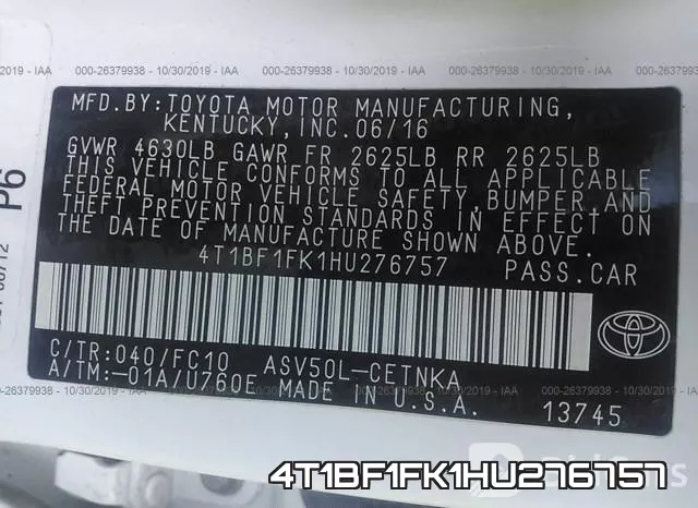 4T1BF1FK1HU276757 фото 8