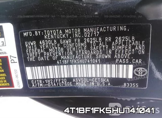4T1BF1FK5HU741041 фото 7