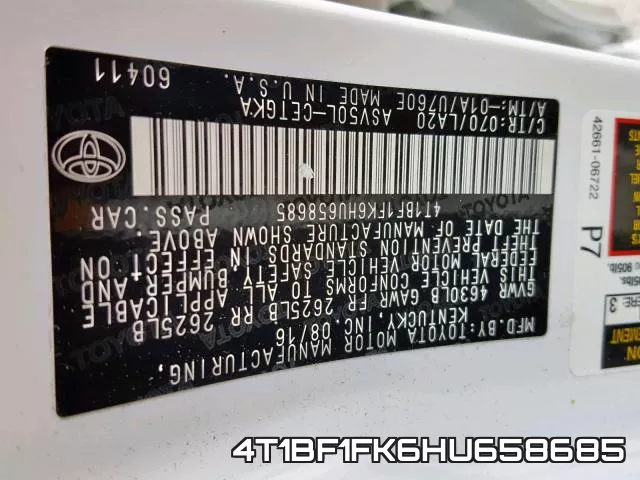 4T1BF1FK6HU658685 фото 2